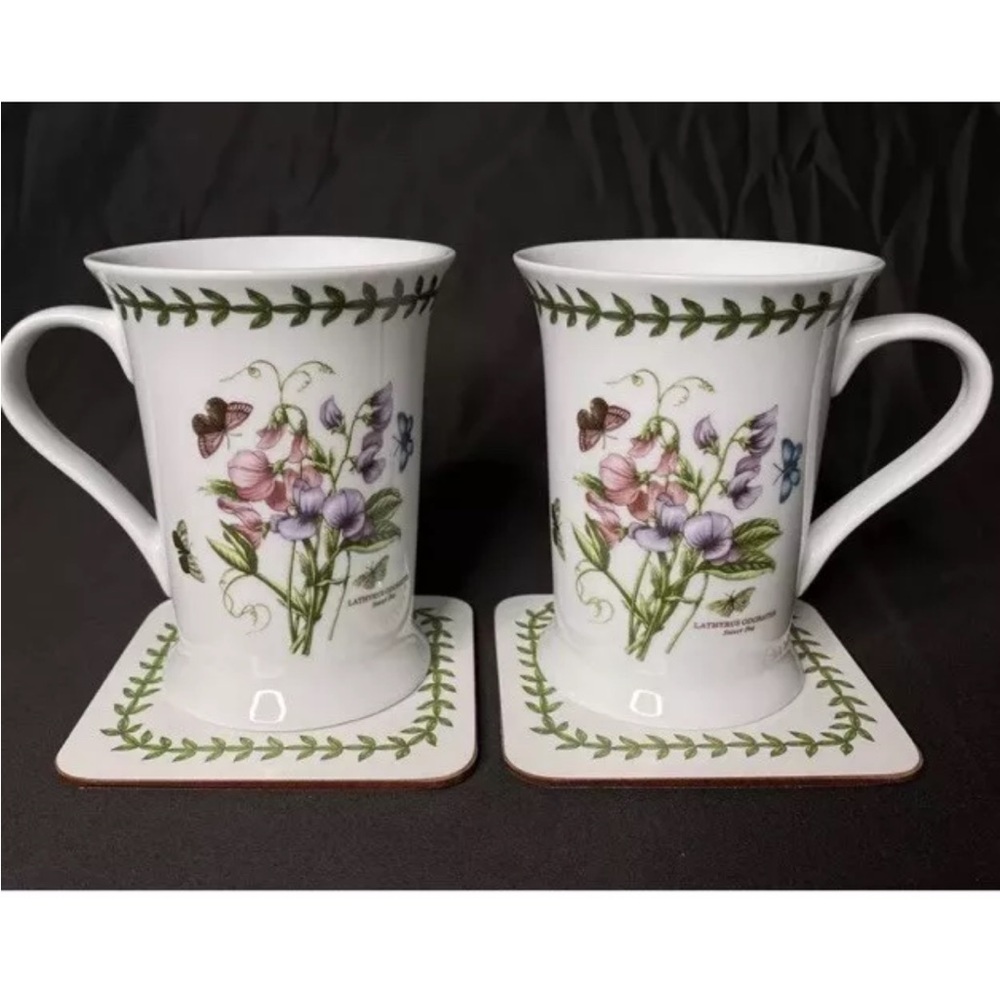 et of 2 Pimpernel Botanic Garden by Portmeirion Sweet Pea mugs and coaster set